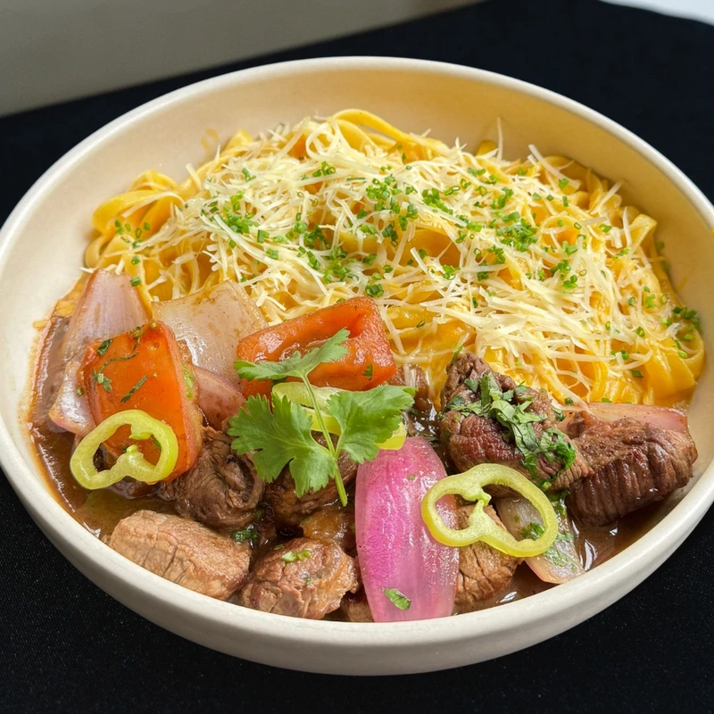Spaghetti Criollo con Saltado